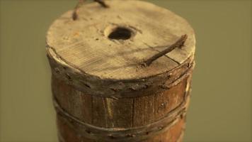 Old used rusted wooden bucket photo