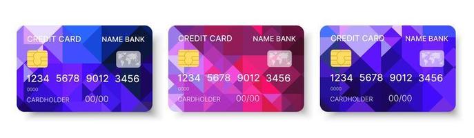 Credit cards set multicolor template vector with abstract triangle geometric design