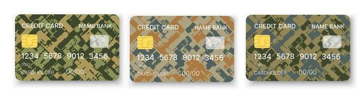 Pattern credit card in military abstract style stock illustration set vector