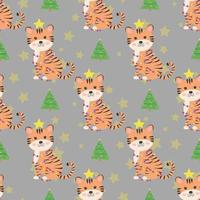 Christmas seamless pattern, with cute tiger and Christmas tree. New year concept. The illustration is great for wrapping paper and packaging. vector