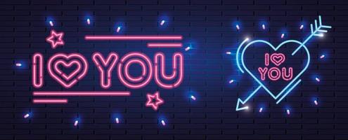 set of lettering of neon light for valentines day vector