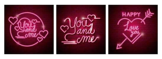 set of lettering of neon light for valentines day vector