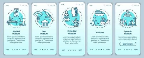 Exhibition and museum onboarding mobile app page screen vector template. Open-air exposition. Walkthrough website steps with linear illustrations. UX, UI, GUI smartphone interface concept
