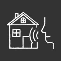 Smart home control chalk icon. Voice management idea. Distant command. Speech, soundwave. Innovative technology, automation system. Modern house, audio request. Isolated vector chalkboard illustration