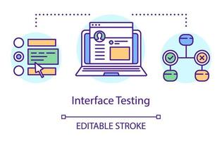 Interface testing concept icon. Examine program design idea thin line illustration. Software testing process. Indicating issues and problems. Vector isolated outline drawing. Editable stroke