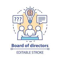Board of directors concept icon. Business meeting, brainstorming idea thin line illustration. Corporate problem solving. Executive staff and top management. Vector isolated drawing. Editable stroke
