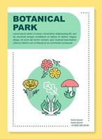 diseño de plantilla de póster del parque botánico. follaje otoñal y setas. banner, folleto, diseño de impresión de folleto con iconos lineales. diseños de página de folletos vectoriales para revistas, volantes publicitarios vector