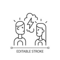 Quarreling couple linear icon. Angry girlfriend and boyfriend. Partners shouting at each other. Thin line customizable illustration. Contour symbol. Vector isolated outline drawing. Editable stroke