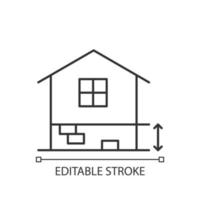 Adequate plinth height linear icon. Foundation construction. Footing depth. Building regulation. Thin line customizable illustration. Contour symbol. Vector isolated outline drawing. Editable stroke