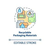 Recyclable packaging materials concept icon. Reduction in amount of unrecyclable garbage abstract idea thin line illustration. Vector isolated outline color drawing. Editable stroke