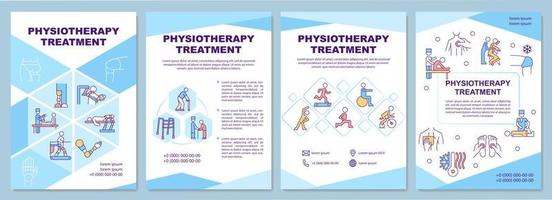 Physiotherapy treatment brochure template. Physical health care. Flyer, booklet, leaflet print, cover design with linear icons. Vector layouts for presentation, annual reports, advertisement pages