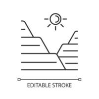 Loess linear icon. Sediment landform. Windblown dust and silt formation. Mountain slope land type. Thin line customizable illustration. Contour symbol. Vector isolated outline drawing. Editable stroke