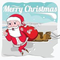 Running Santa Claus with gifts bag vector