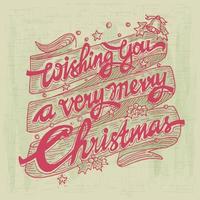 Wishing Merry Christmas lettering Vintage Typography, great design for any purpose. Modern calligraphy template. Celebration quote. Handwritten text postcard. Vector illustration