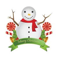 Snowman with scarf and Santa Claus hat vector