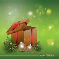 Christmas decorations balls and gift box background vector