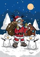 Christmas Reindeer as Santa with snowman, Illustration decorative background design vector