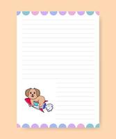 Planner page and to do list with cute dog. Cartoon vector illustration.