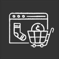 icono de tiza del sitio web de la tienda en línea. mercado de compras en línea. negocio de comercio por Internet. vendedor de comercio electrónico. pago por computadora. compra digital. ilustración de pizarra de vector aislado