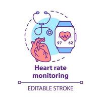 Heart rate control concept icon. Cardiological health monitoring idea thin line illustration. Stethoscope, equipment for heartbeat, pulse check. Vector isolated outline drawing. Editable stroke..