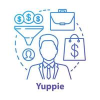 Yuppie blue concept icon. Business person idea thin line illustration. Top manager. Office worker. Young urban professional, businessman. Vector isolated outline drawing. Editable stroke