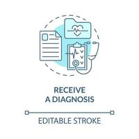 Receive diagnosis blue concept icon. Professional medical consultancy. Heart exam in clinic. Physiotherapy abstract idea thin line illustration. Vector isolated outline color drawing. Editable stroke