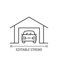 Parking space nearby linear icon. Residential garage. Accessible space for vehicles. Thin line customizable illustration. Contour symbol. Vector isolated outline drawing. Editable stroke