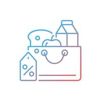 Reduced food prices gradient linear vector icon. Grocery discounts. Buying products at low price. Poverty and hunger. Thin line color symbol. Modern style pictogram. Vector isolated outline drawing