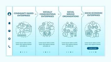 Social entrepreneurship focus onboarding vector template. Responsive mobile website with icons. Web page walkthrough 4 step screens. Social business color concept with linear illustrations