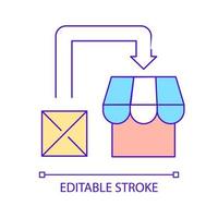 Goods distribution for small business RGB color icon. Delivering products to stores. Wholesale company business. Isolated vector illustration. Simple filled line drawing. Editable stroke