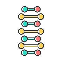 DNA spiral chains color icon. Connected dots, lines. Deoxyribonucleic, nucleic acid helix. Spiral strands. Chromosome. Molecular biology. Genetic code. Genetics. Isolated vector illustration