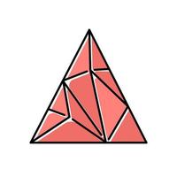 Polygonal triangle color icon. Geometric flat figure. Fractal structure. Triangular decorative element. Three corners and sides. Solid abstract shape. Isometric form. Isolated vector illustration