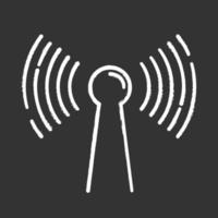 icono de tiza de señal de radio. idea de conexión inalámbrica. ondas de sonido, transmisión de audio. hardware, equipo, tecnología. área de cobertura. equipamiento funcional moderno. ilustración de pizarra de vector aislado