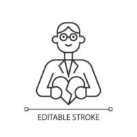 Couple and family counsellor linear icon. Marriage therapy. Mental health in romantic relations. Thin line customizable illustration. Contour symbol. Vector isolated outline drawing. Editable stroke
