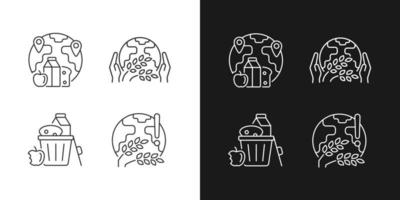 World hunger issues linear icons set for dark and light mode. Global harvest wilt. International allocation. Customizable thin line symbols. Isolated vector outline illustrations. Editable stroke