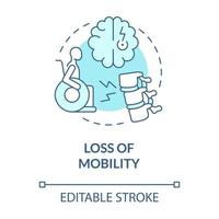 Loss of mobility blue concept icon. Person with disability. Neurological disorder. Physiotherapy abstract idea thin line illustration. Vector isolated outline color drawing. Editable stroke