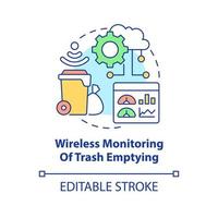 Wireless monitoring of trash emptying concept icon. Waste management. Modern ways of waste recycling abstract idea thin line illustration. Vector isolated outline color drawing. Editable stroke