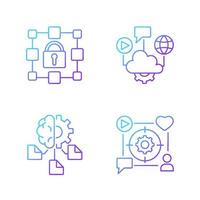 Digital inclusion gradient linear vector icons set. Cloud computing. Machine learning. Encrypted data storage. Thin line contour symbols bundle. Isolated outline illustrations collection