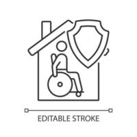 Mortgage disability insurance linear icon. Healthcare insurance program policy. Thin line customizable illustration. Contour symbol. Vector isolated outline drawing. Editable stroke. Arial font used