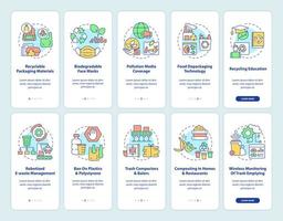 Nature protection trends onboarding mobile app page screen set. Pollution reduction walkthrough 10 steps graphic instructions with concepts. UI, UX, GUI vector template with linear color illustrations