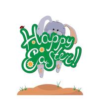 Rabbit and letters Happy Easter isolated on white background vector