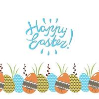 Eggs and twigs border on white background vector