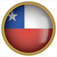 Chile 3D rounded Flag Button Icon with Gold Frame vector