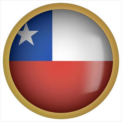 Chile 3D rounded Flag Button Icon with Gold Frame