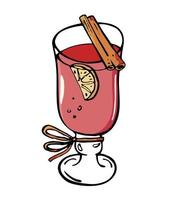 Glass of mulled wine with cinnamon stick hand drawn illustration isolated on white background vector