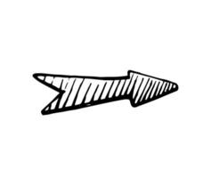 Vector illustration of hand drawn striped arrow in doodle style isolated on white background.