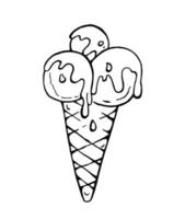 Hand drawn ice cream in doodle style isolated on white background. For the background, menus of cafes and restaurants vector