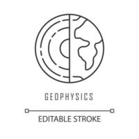 Geophysics linear icon. Study of Earth crust and core. Inner structure and composition of Earth lithosphere. Thin line illustration. Contour symbol. Vector isolated outline drawing. Editable stroke