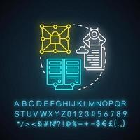 Robot operating system neon light concept icon. Robotics secured software idea. Information technologies and innovative programming. Glowing sign with alphabet. Vector isolated illustration