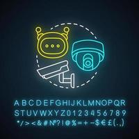 Pattern recognition system neon light concept icon. Robotic surveillance idea. Innovative cctv cameras. Special futuristic electronics. Glowing sign with alphabet. Vector isolated illustration